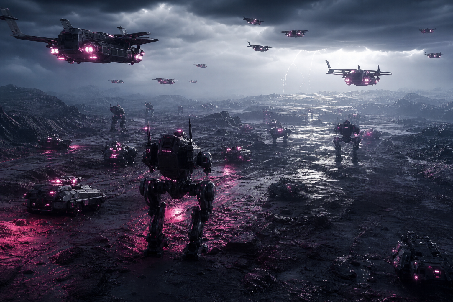 Armored Robot Patrol In Sci Fi Battlefield Military Wallpaper  6 4K