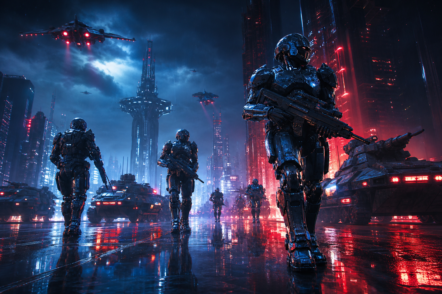 Armored Robot Patrol In Sci Fi Battlefield Military Wallpaper  6 4K