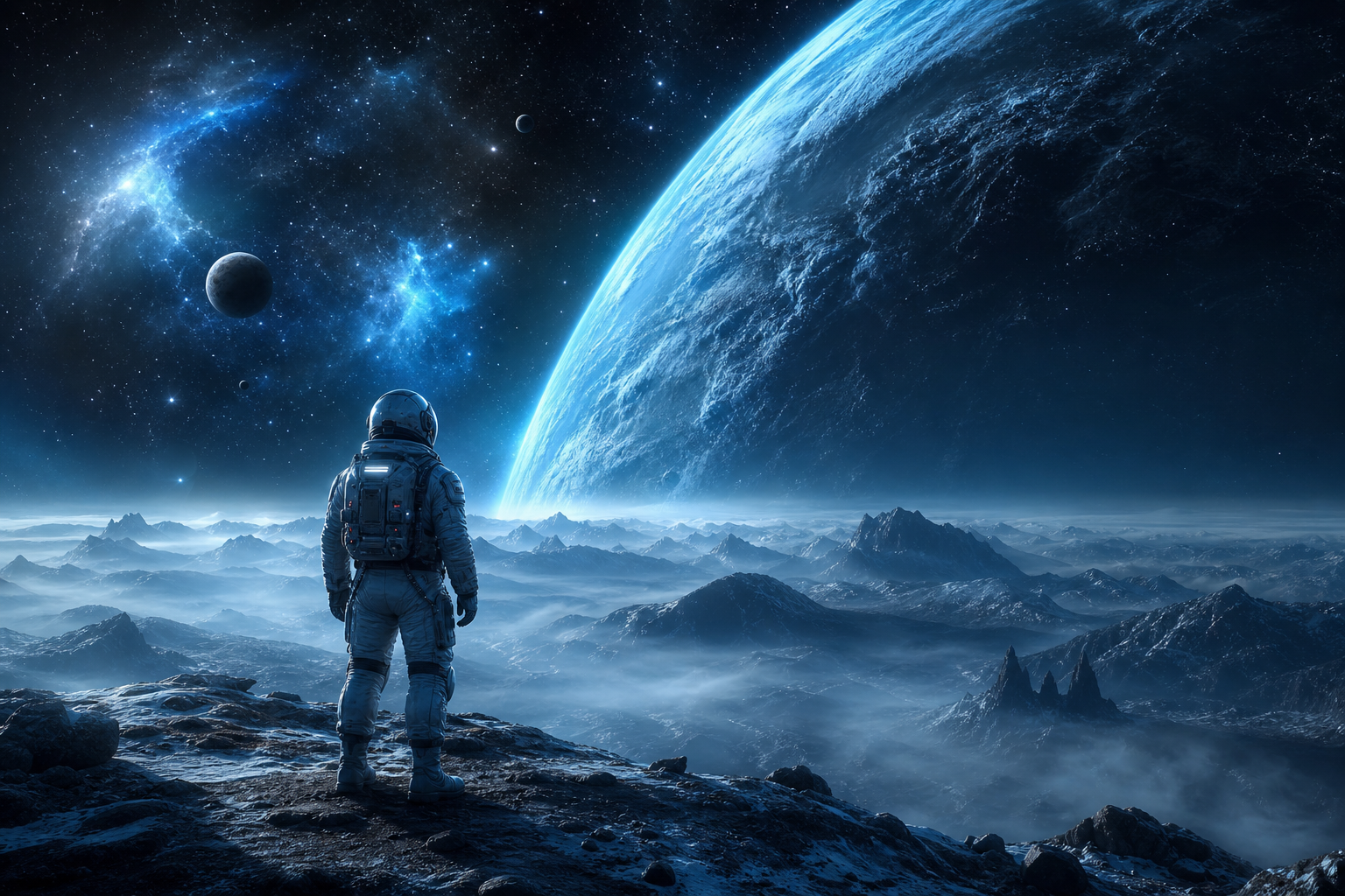 Astronaut Looking At Blue Planet Space Wallpaper  2 4K