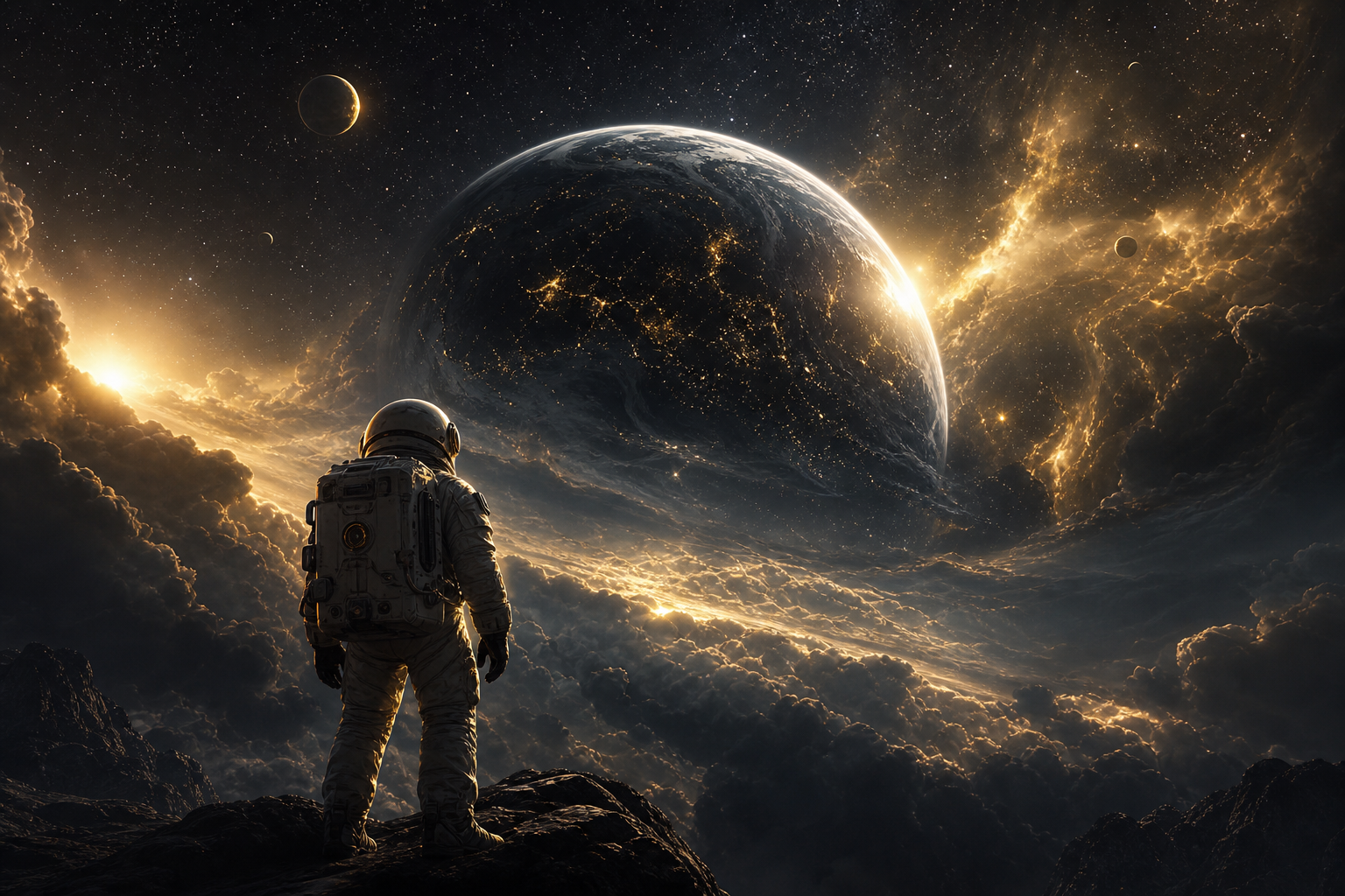 Astronaut Looking At Blue Planet Space Wallpaper  2 4K