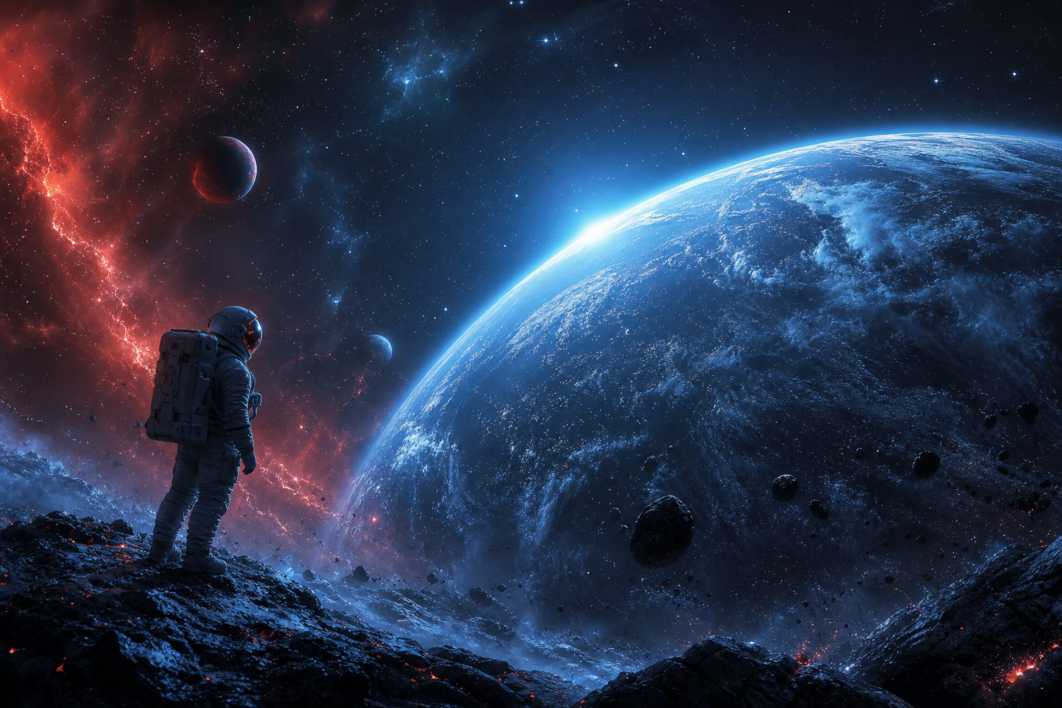 Astronaut Looking At Blue Planet Space Wallpaper  2 4K