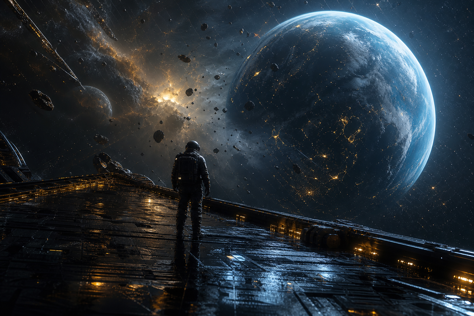 Astronaut Looking At Blue Planet Space Wallpaper  2 4K