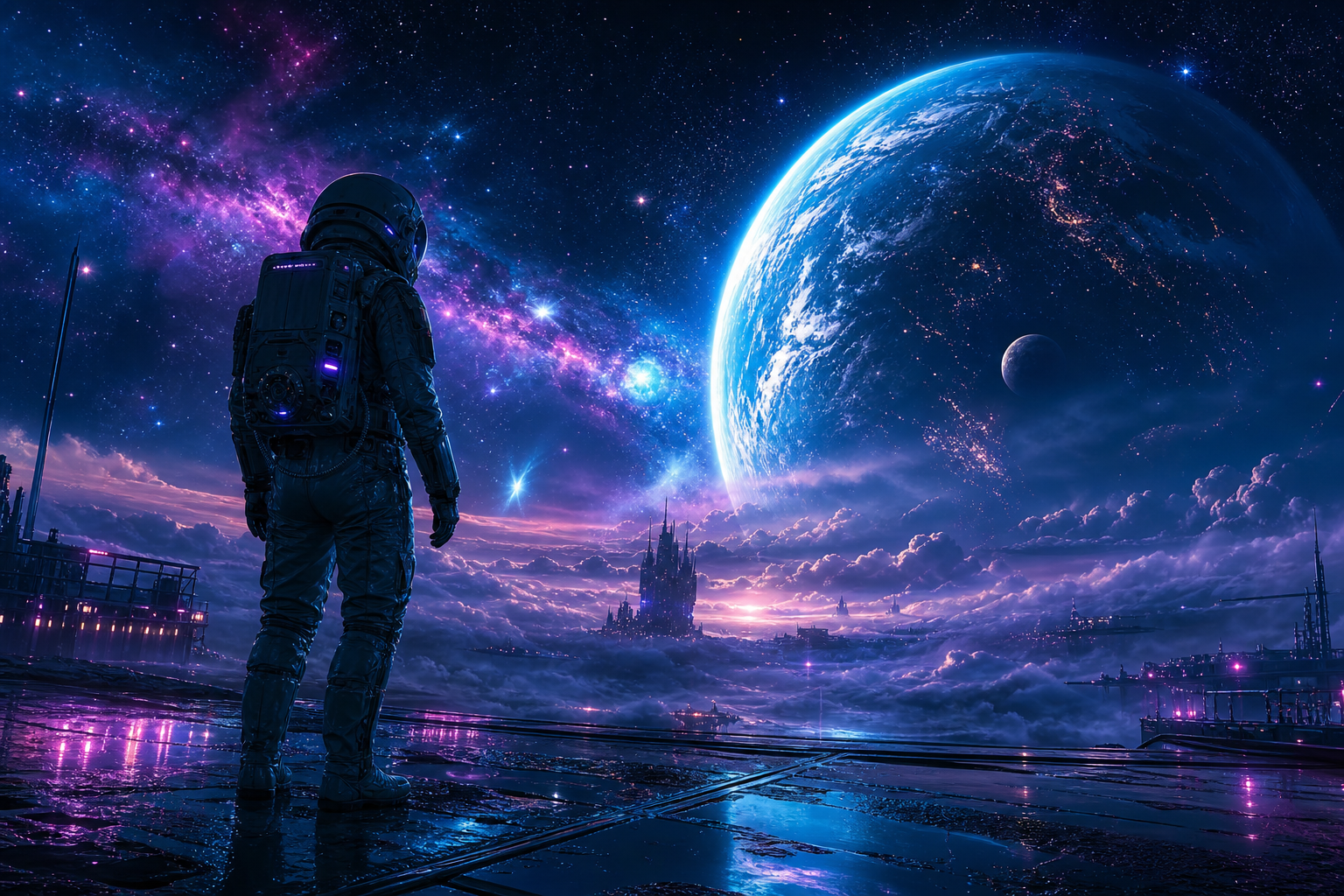 Astronaut Looking At Blue Planet Space Wallpaper  2 4K