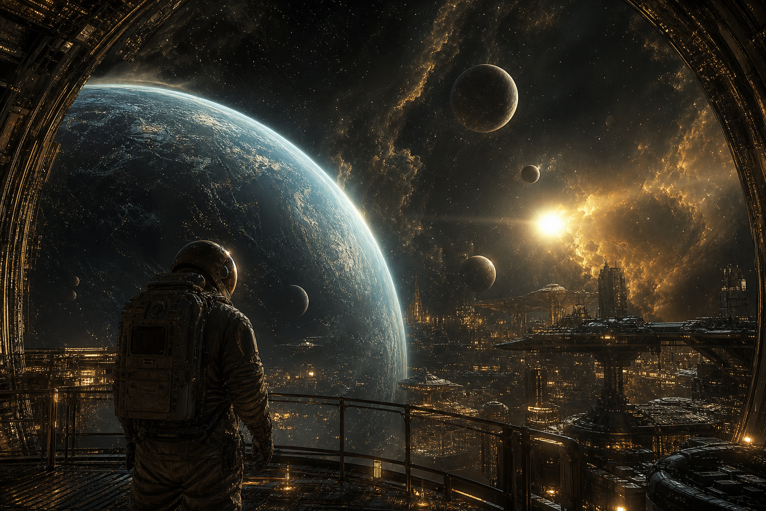 Astronaut Looking At Blue Planet Space Wallpaper  2 4K