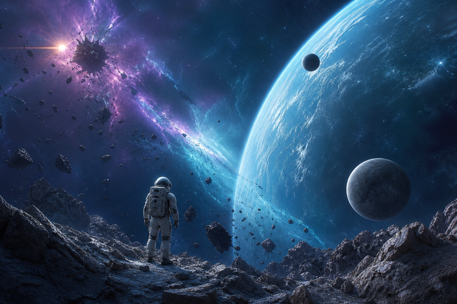 Astronaut Looking At Blue Planet Space Wallpaper  2 4K