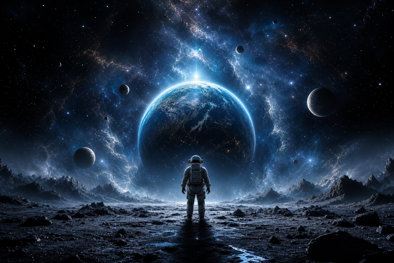 Astronaut Looking At Blue Planet Space Wallpaper  2 4K