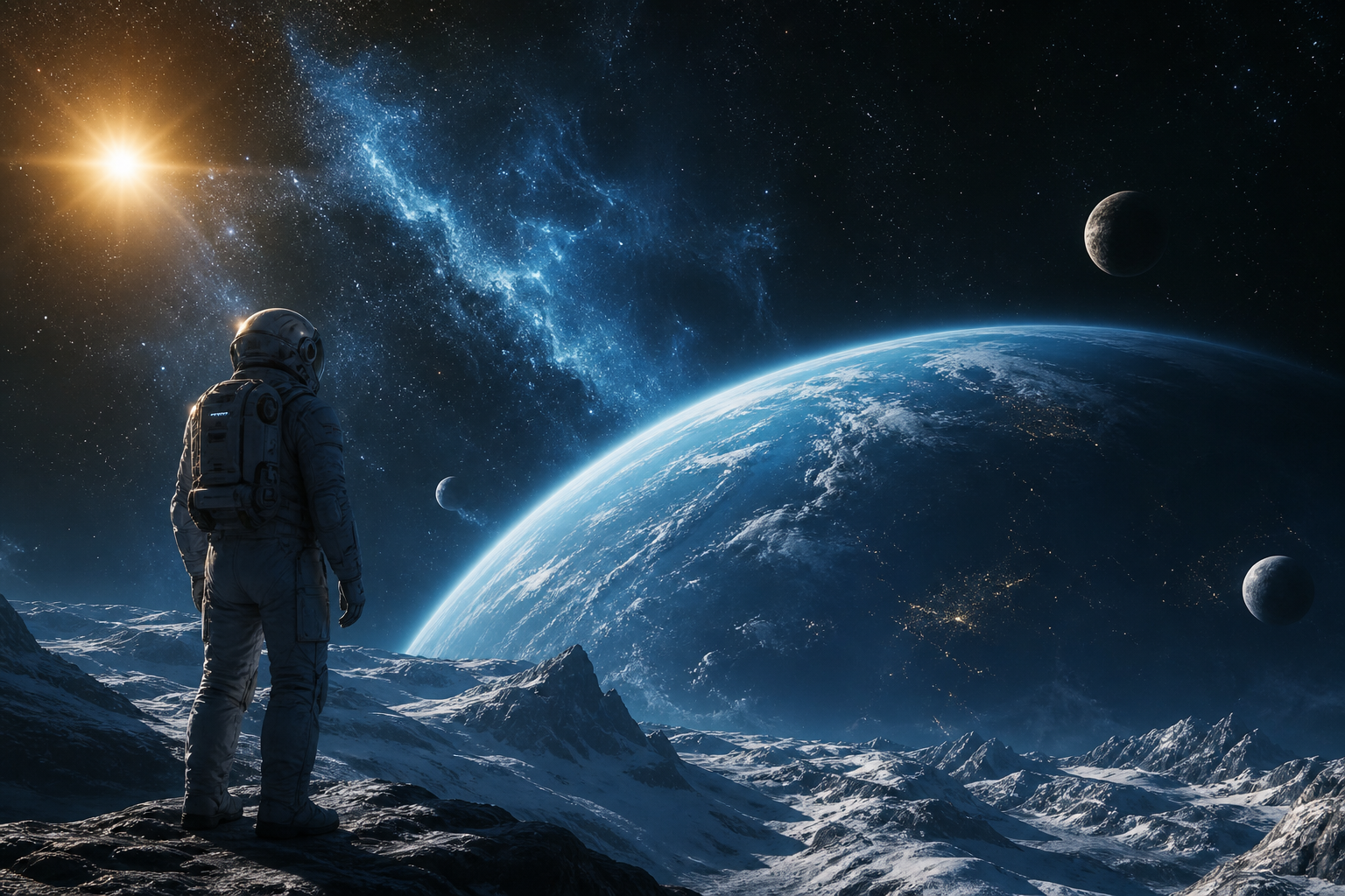 Astronaut Looking At Blue Planet Space Wallpaper  2 4K