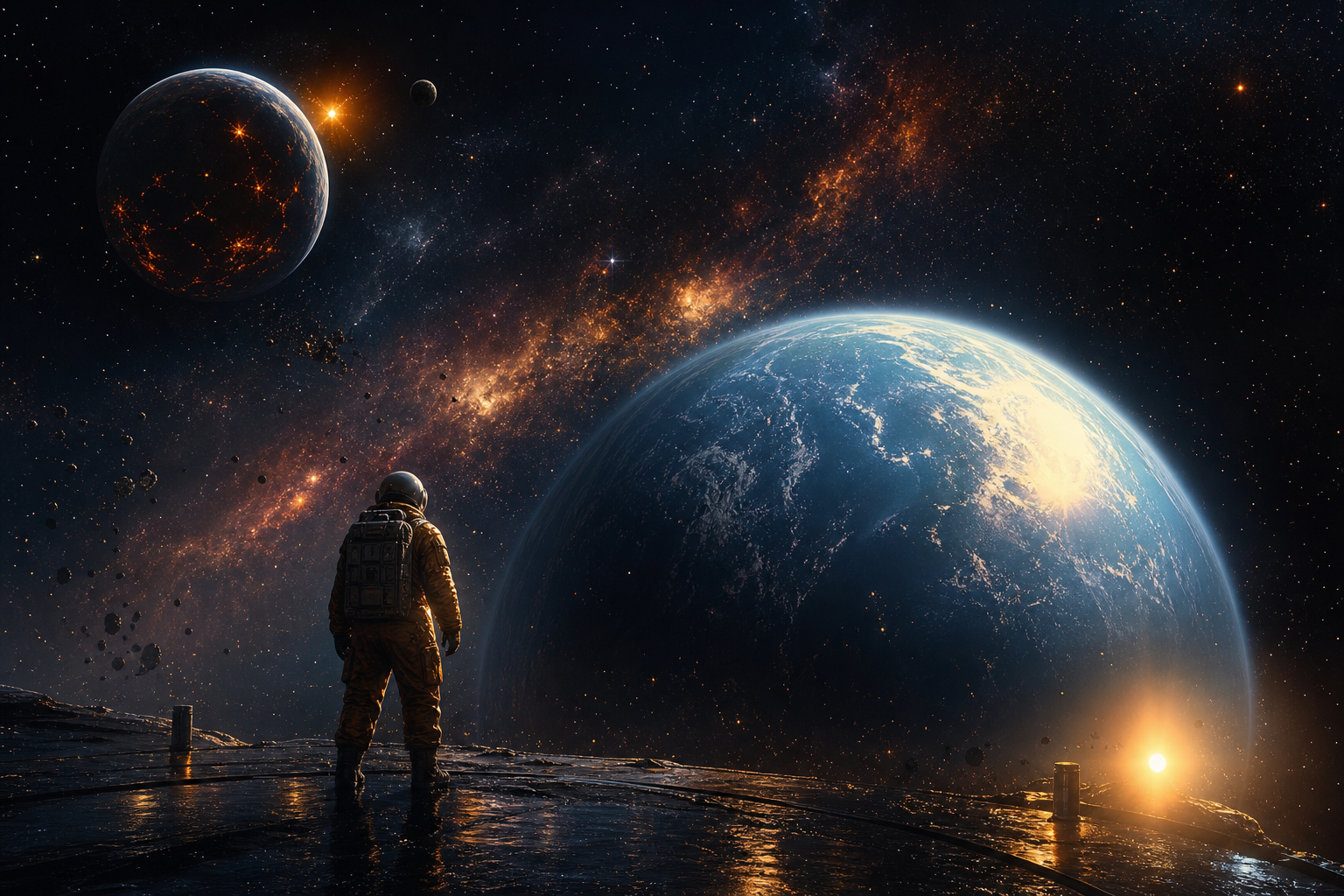Astronaut Looking At Blue Planet Space Wallpaper  2 4K