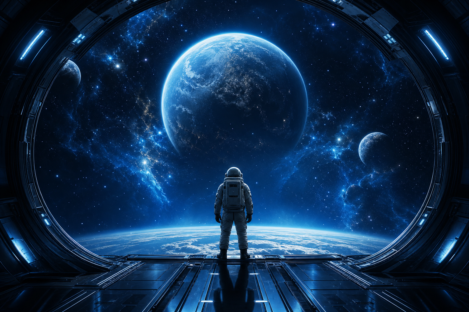 Astronaut Looking At Blue Planet Space Wallpaper  2 4K