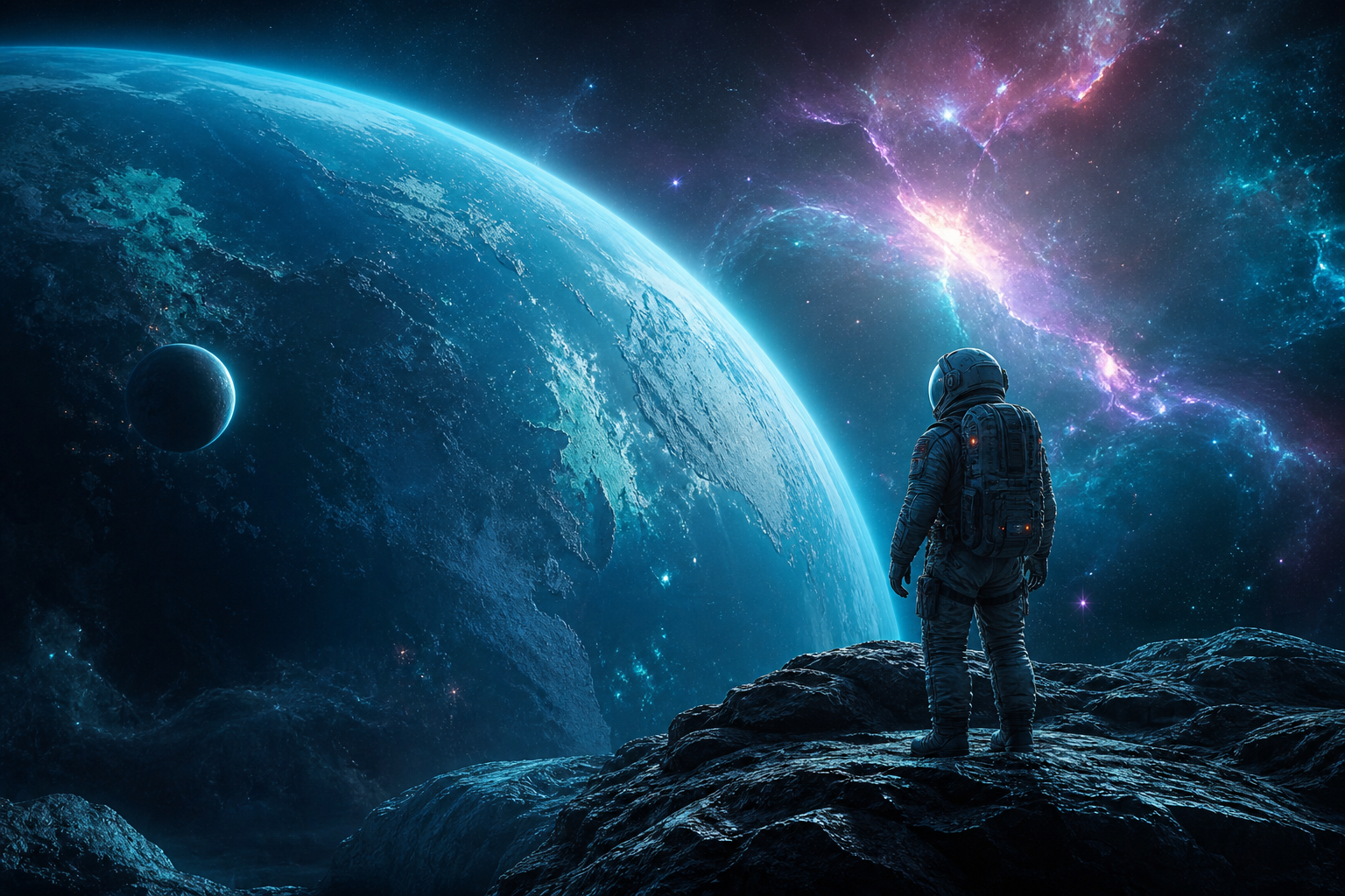 Astronaut Looking At Blue Planet Space Wallpaper  2 4K