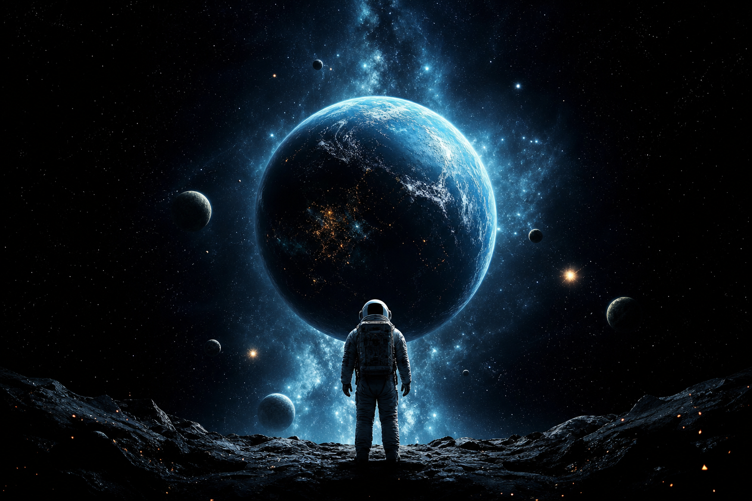 Astronaut Looking At Blue Planet Space Wallpaper  2 4K