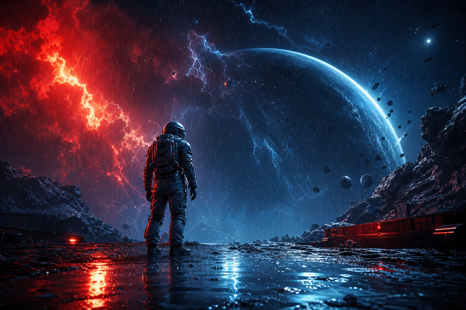 Astronaut Looking At Blue Planet Space Wallpaper  2 4K