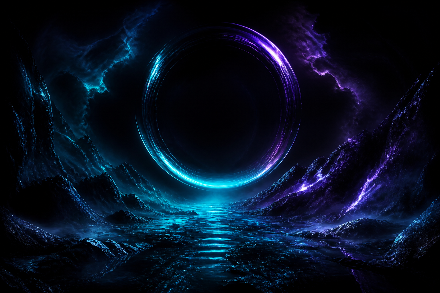 Black Background Blue Neon Shape Amoled Wallpaper  6 4K