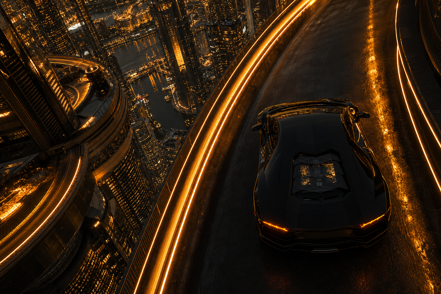 Black Lamborghini On Neon Street At Night Cars Wallpaper  1 4K