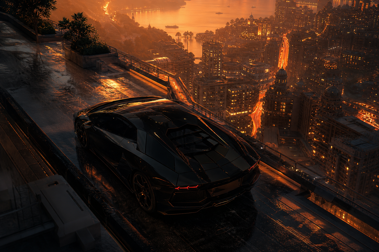 Black Lamborghini On Neon Street At Night Cars Wallpaper  1 4K