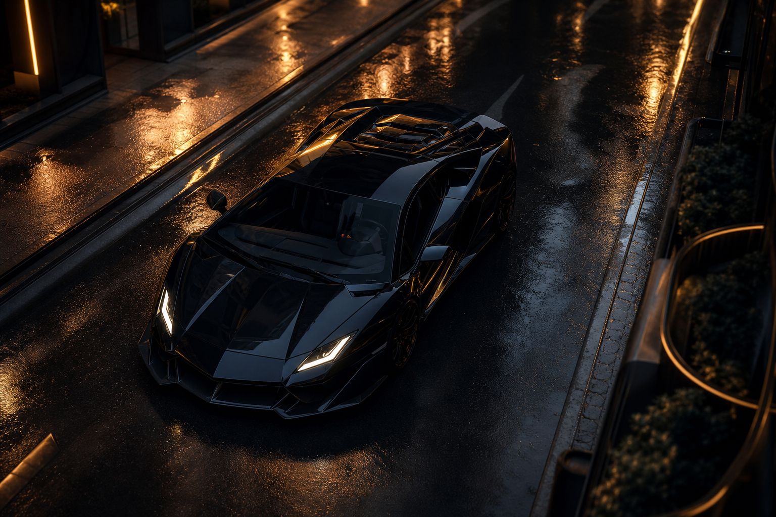 Black Lamborghini On Neon Street At Night Cars Wallpaper  1 4K