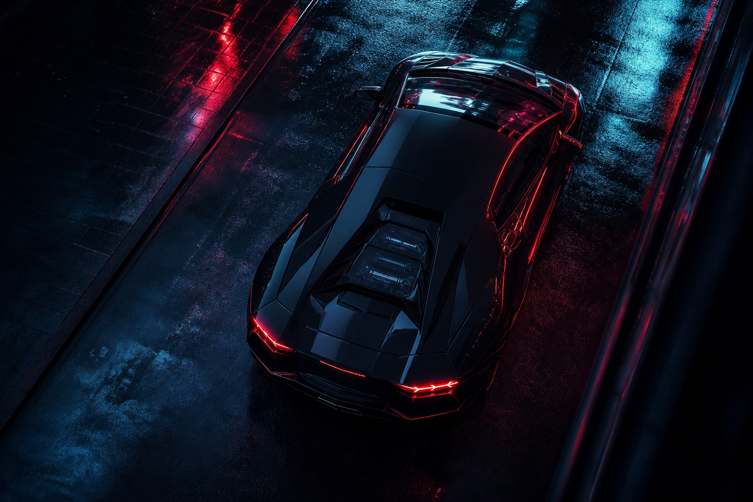 Black Lamborghini On Neon Street At Night Cars Wallpaper  1 4K