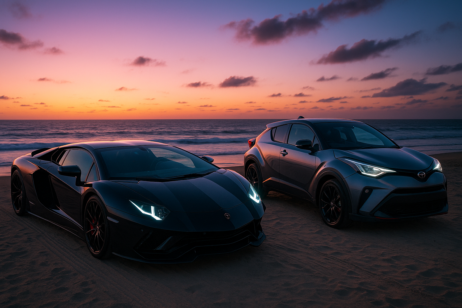 Black Lamborghini On Neon Street At Night Cars Wallpaper 1 4K 4K Cars Wallpaper