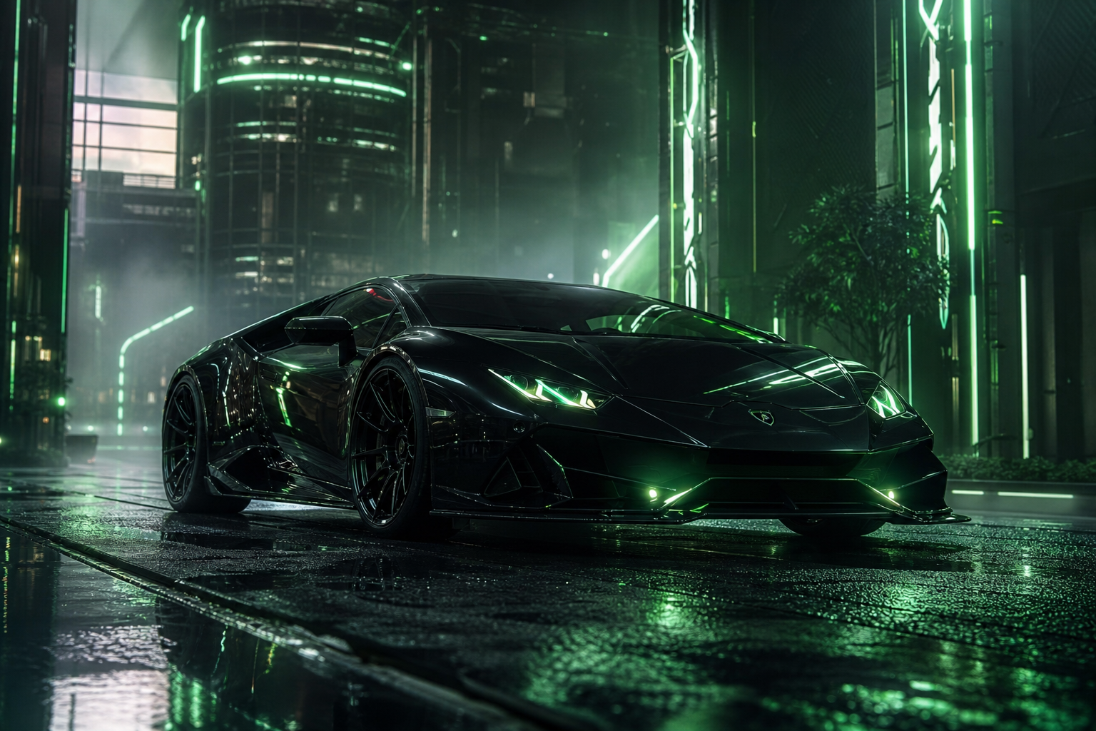 Black Lamborghini On Neon Street At Night Cars Wallpaper 1 4K 15 4K Cars Wallpaper