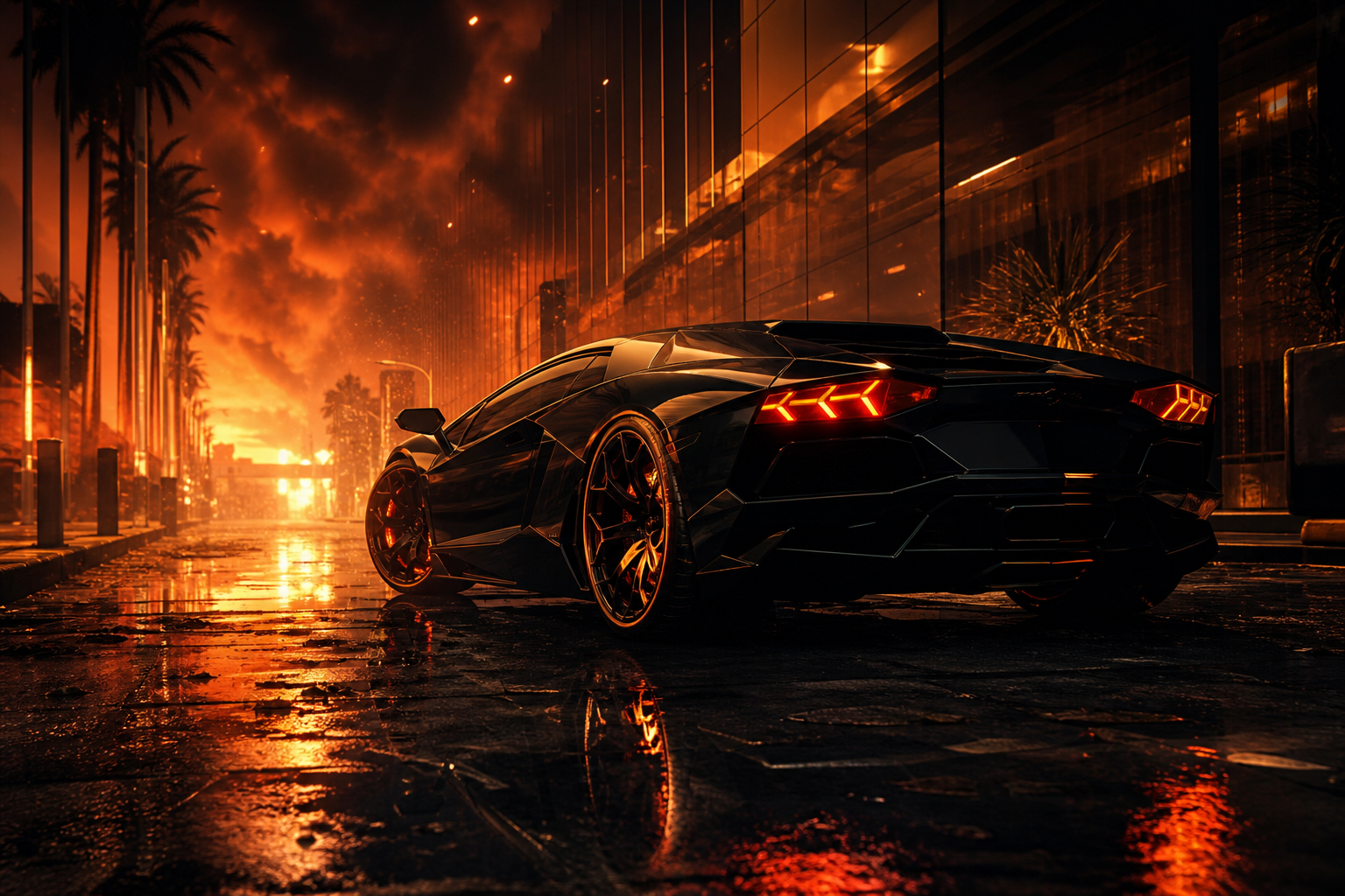 Black Lamborghini On Neon Street At Night Cars Wallpaper 1 4K 16 4K Cars Wallpaper