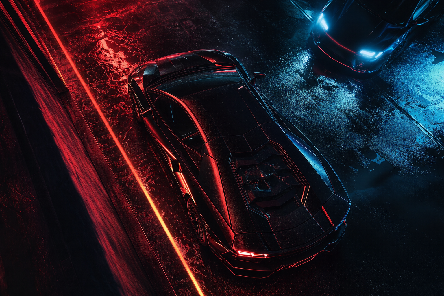 Black Lamborghini On Neon Street At Night Cars Wallpaper  1 4K