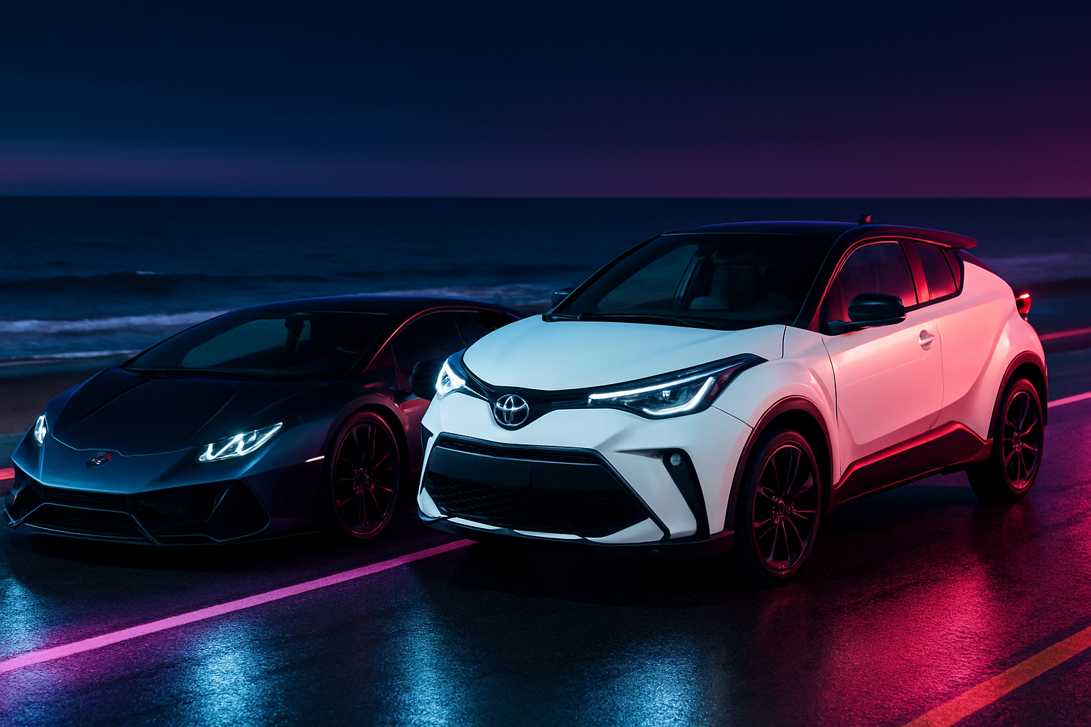 Black Lamborghini On Neon Street At Night Cars Wallpaper 1 4K 4K Cars Wallpaper