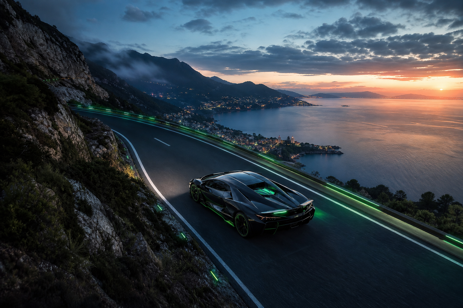 Black Lamborghini On Neon Street At Night Cars Wallpaper  1 4K