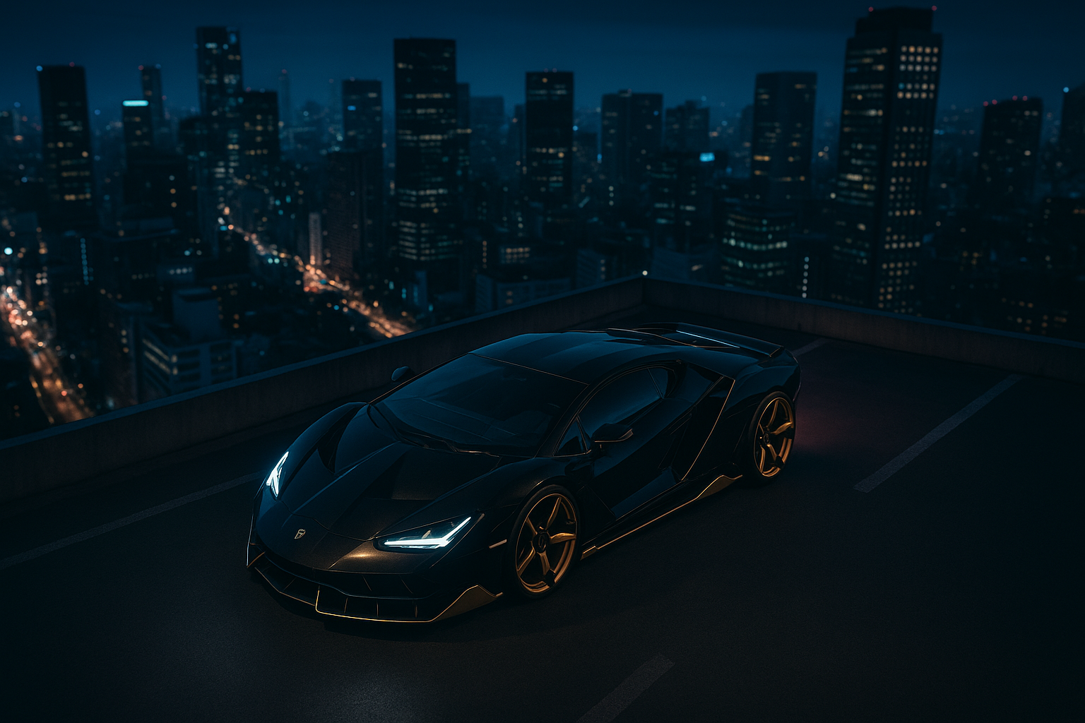 Black Lamborghini On Neon Street At Night Cars Wallpaper 17 4K 4K Cars Wallpaper