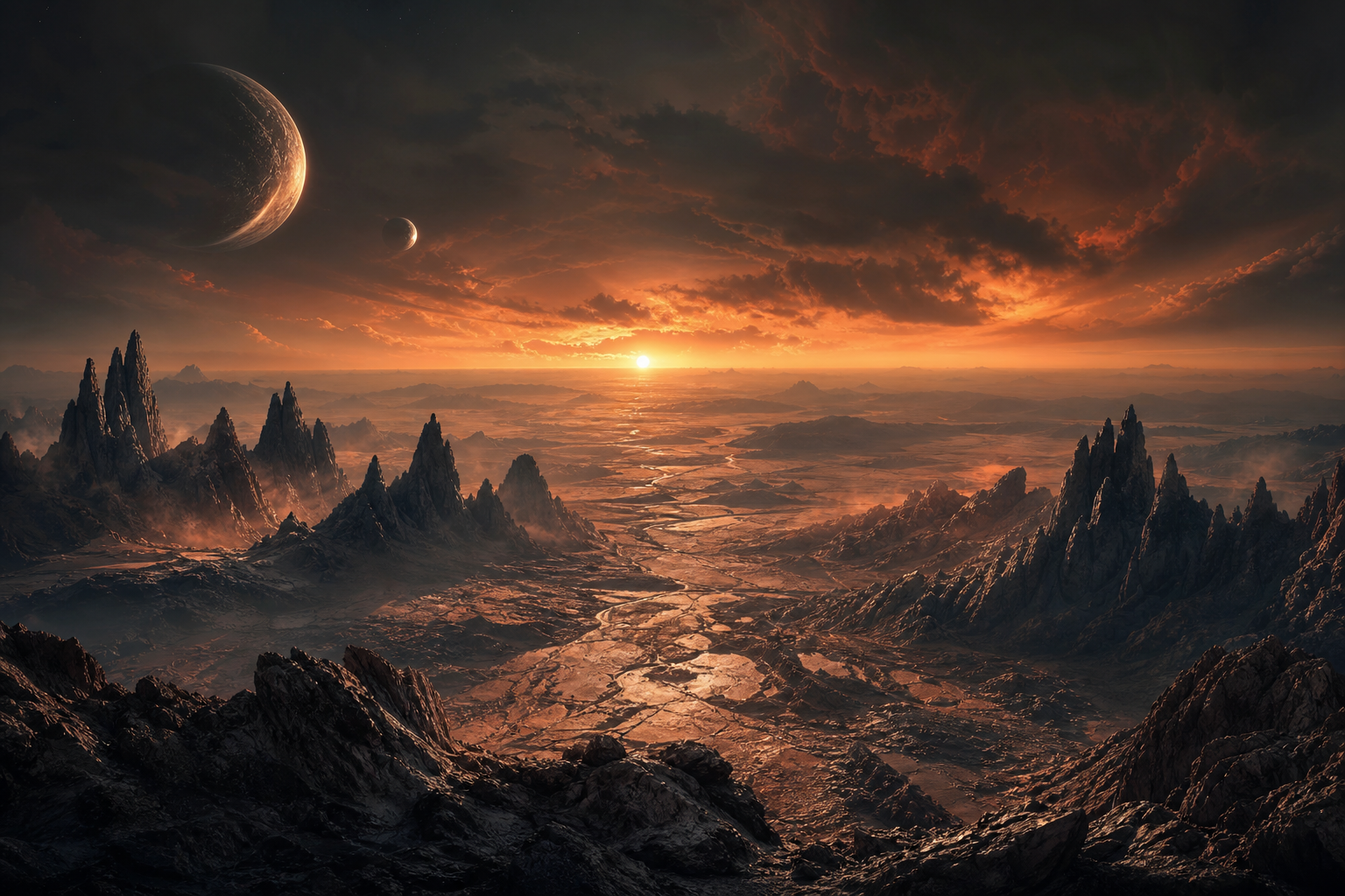 Cinematic Alien Planet Landscape With Two Moons Movie Wallpaper  8 4K