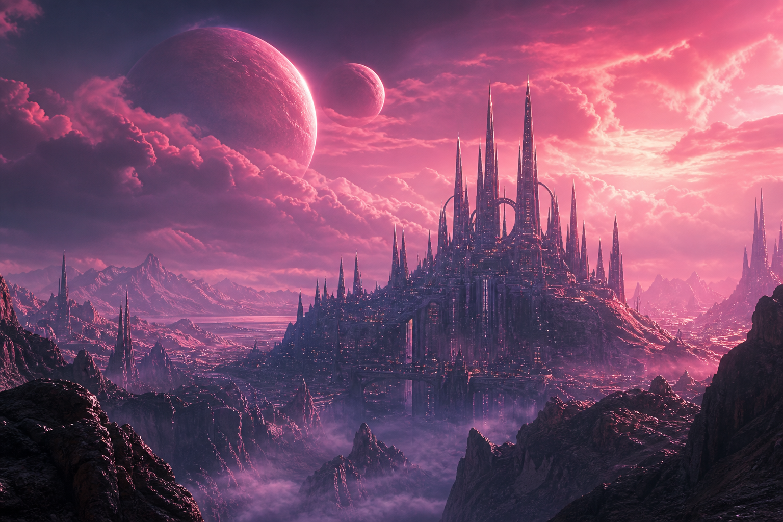 Cinematic Alien Planet Landscape With Two Moons Movie Wallpaper  8 4K