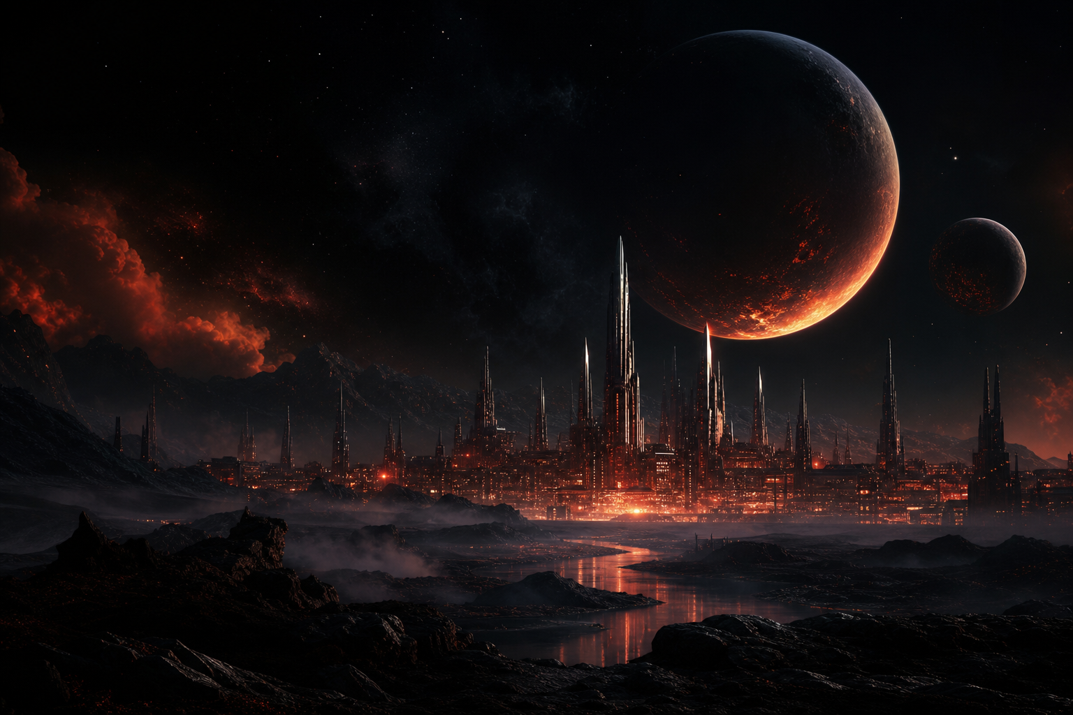 Cinematic Alien Planet Landscape With Two Moons Movie Wallpaper  8 4K