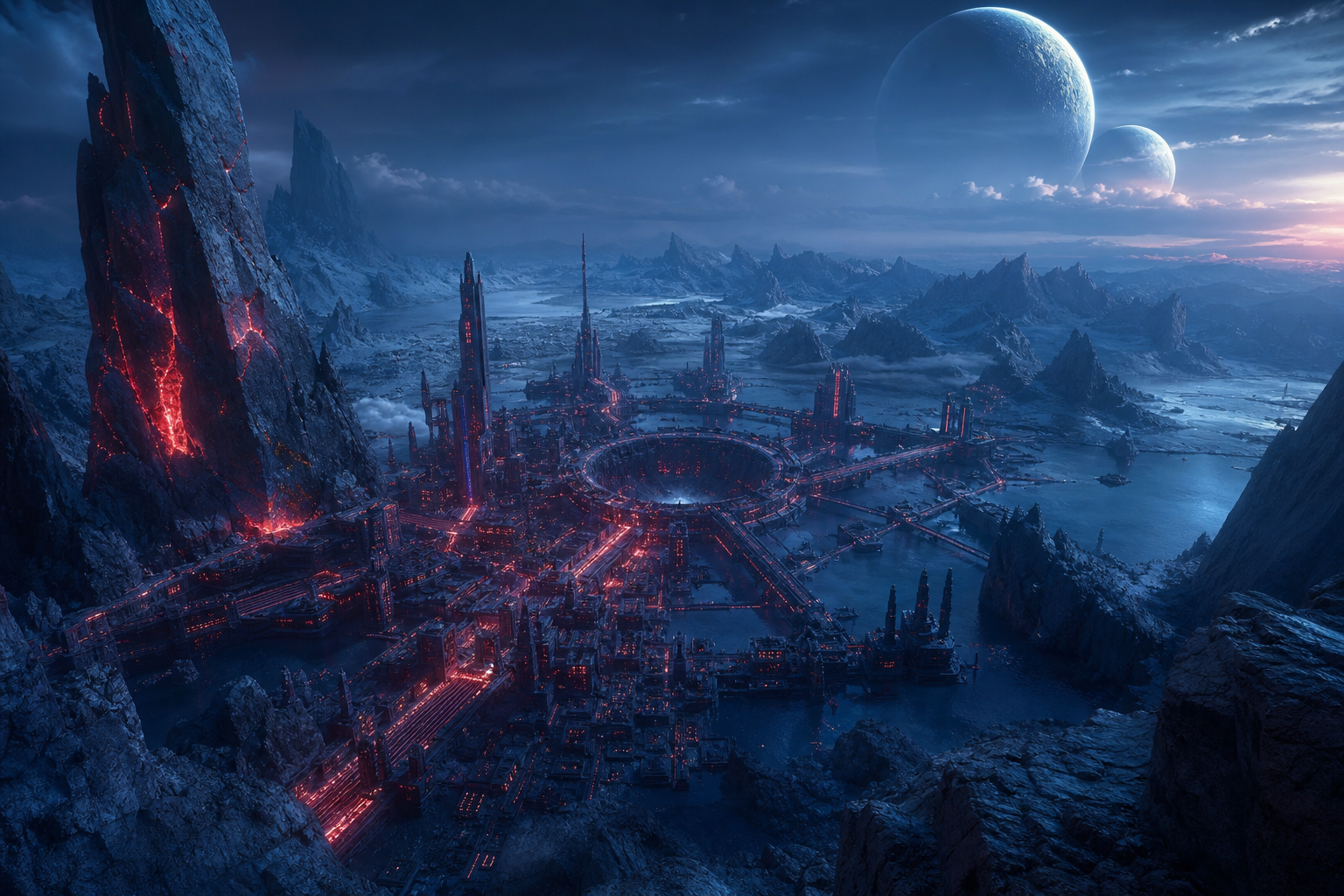 Cinematic Alien Planet Landscape With Two Moons Movie Wallpaper  8 4K