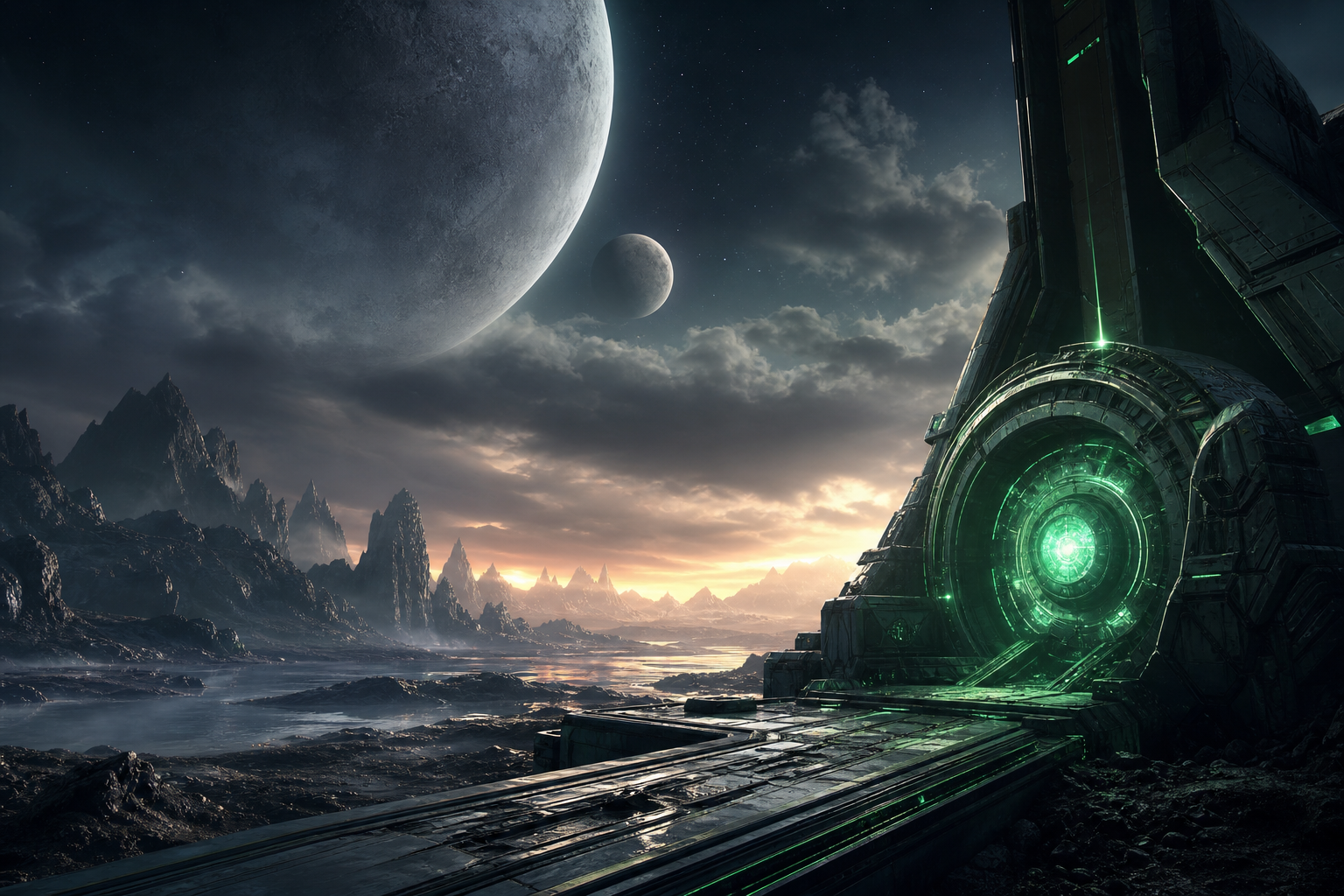 Cinematic Alien Planet Landscape With Two Moons Movie Wallpaper  8 4K