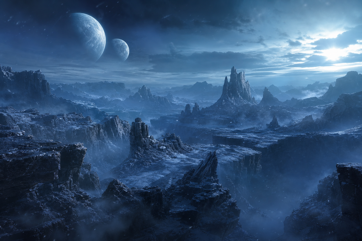 Cinematic Alien Planet Landscape With Two Moons Movie Wallpaper  8 4K