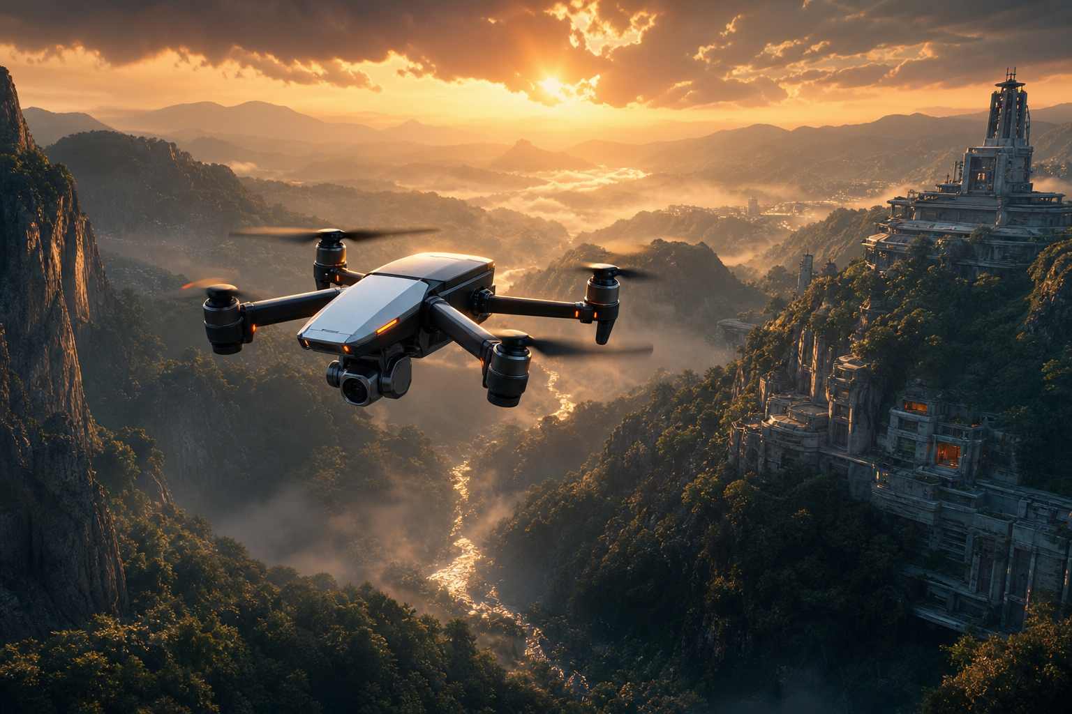Cinematic Drone Above Forest Valley Drone Wallpaper  4 4K