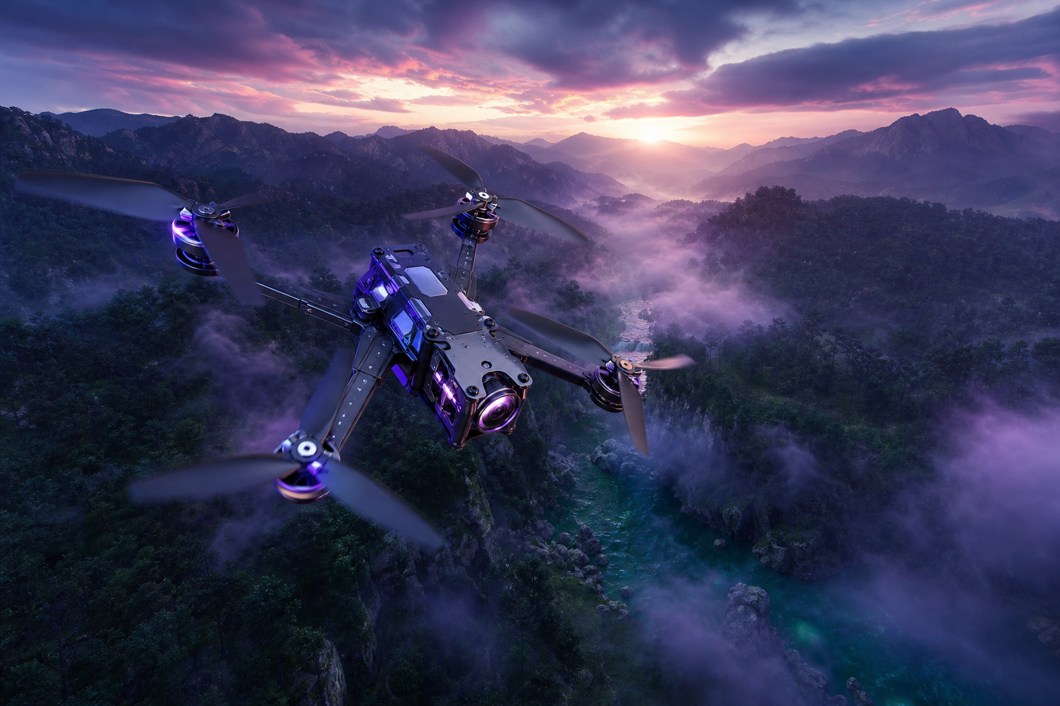 Cinematic Drone Above Forest Valley Drone Wallpaper  4 4K
