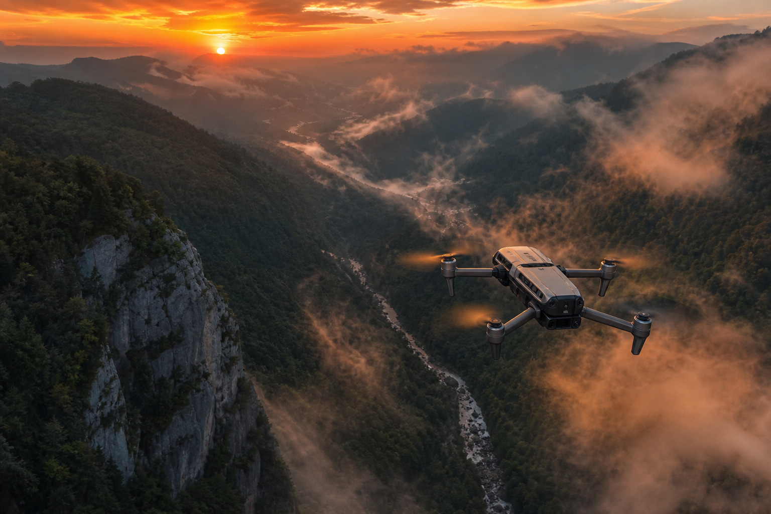 Cinematic Drone Above Forest Valley Drone Wallpaper  4 4K