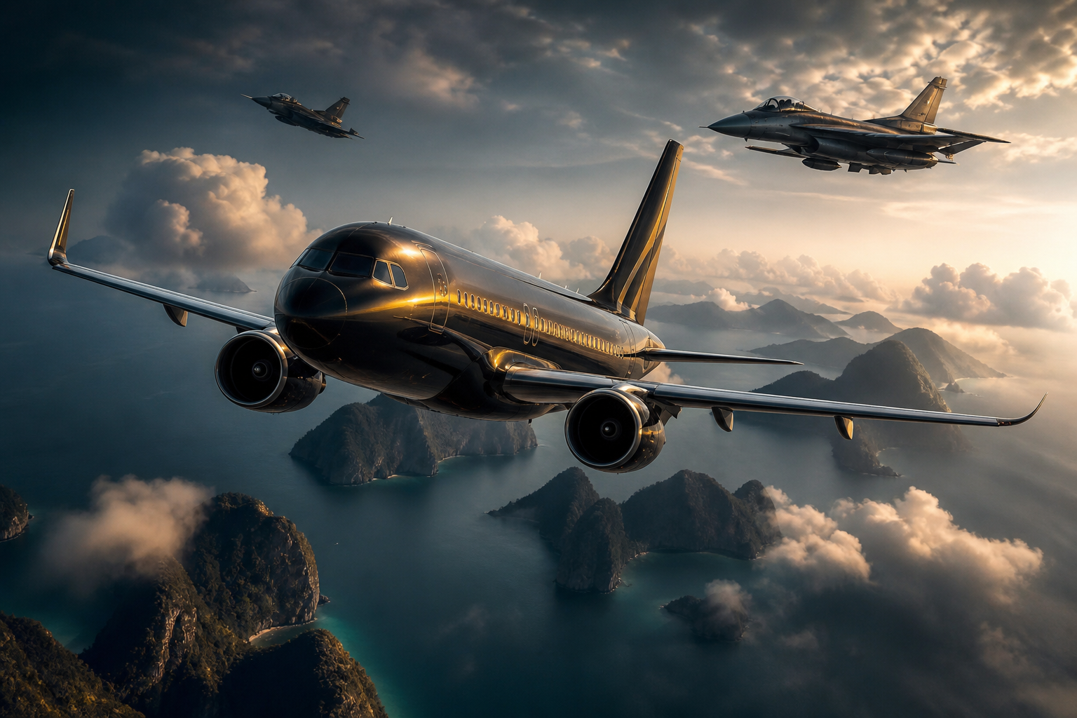 Commercial Airliner Above Tropical Islands In Clear Blue Sky Airplanes Wallpaper  2 4K