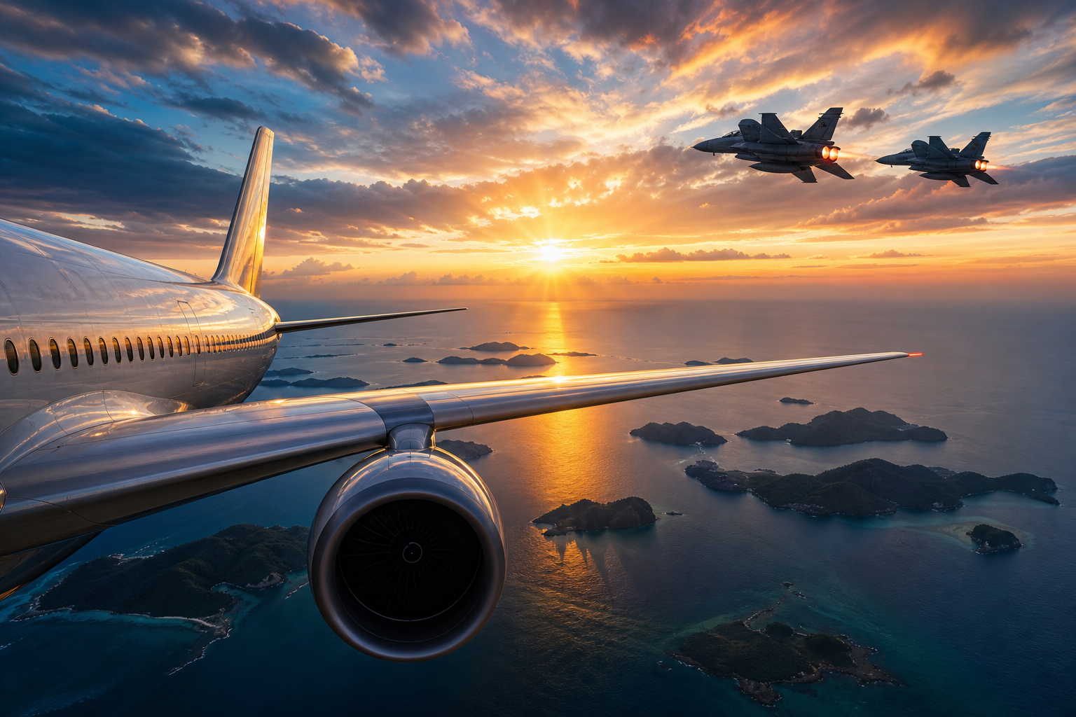 Commercial Airliner Above Tropical Islands In Clear Blue Sky Airplanes Wallpaper  2 4K