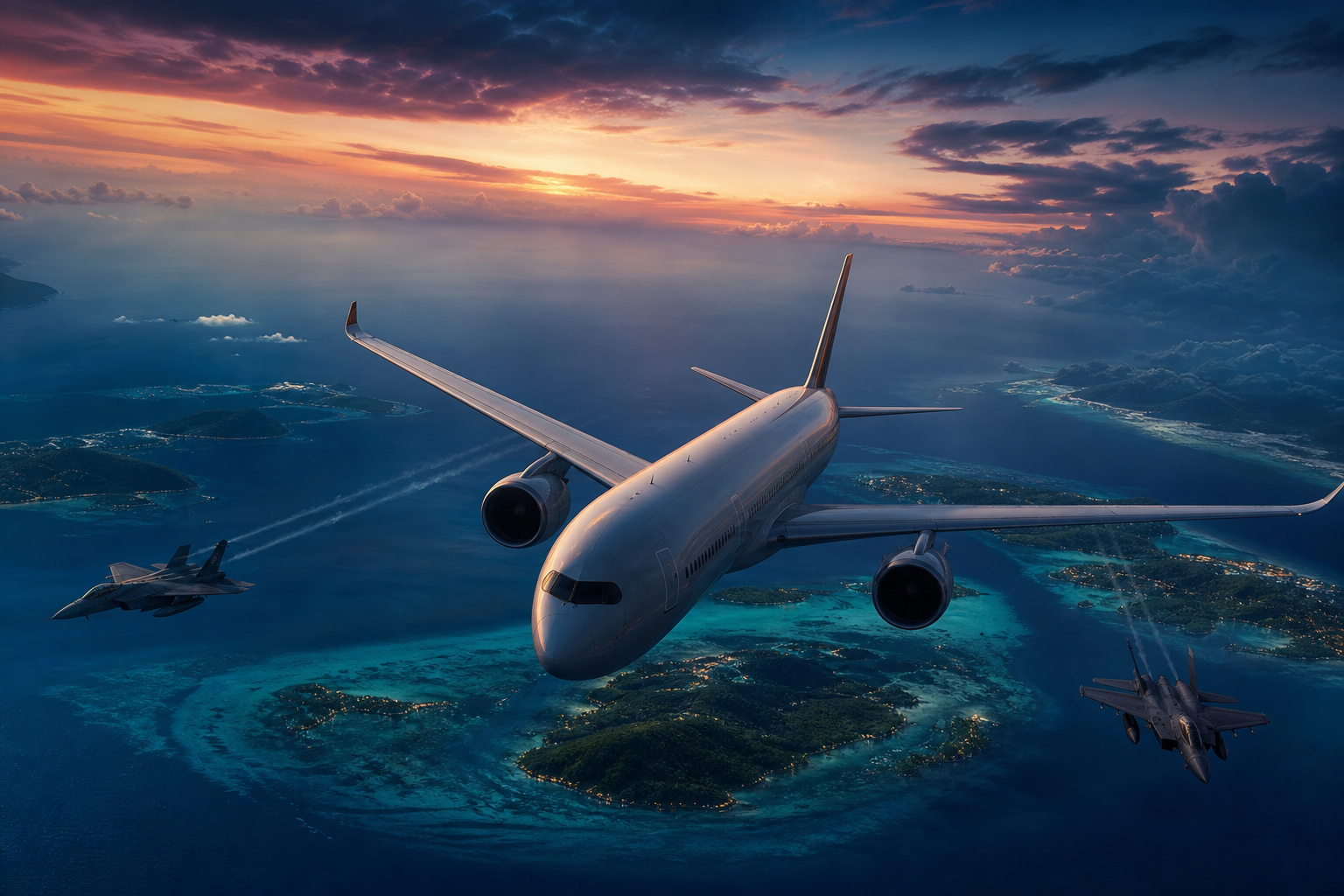 Commercial Airliner Above Tropical Islands In Clear Blue Sky Airplanes Wallpaper  2 4K