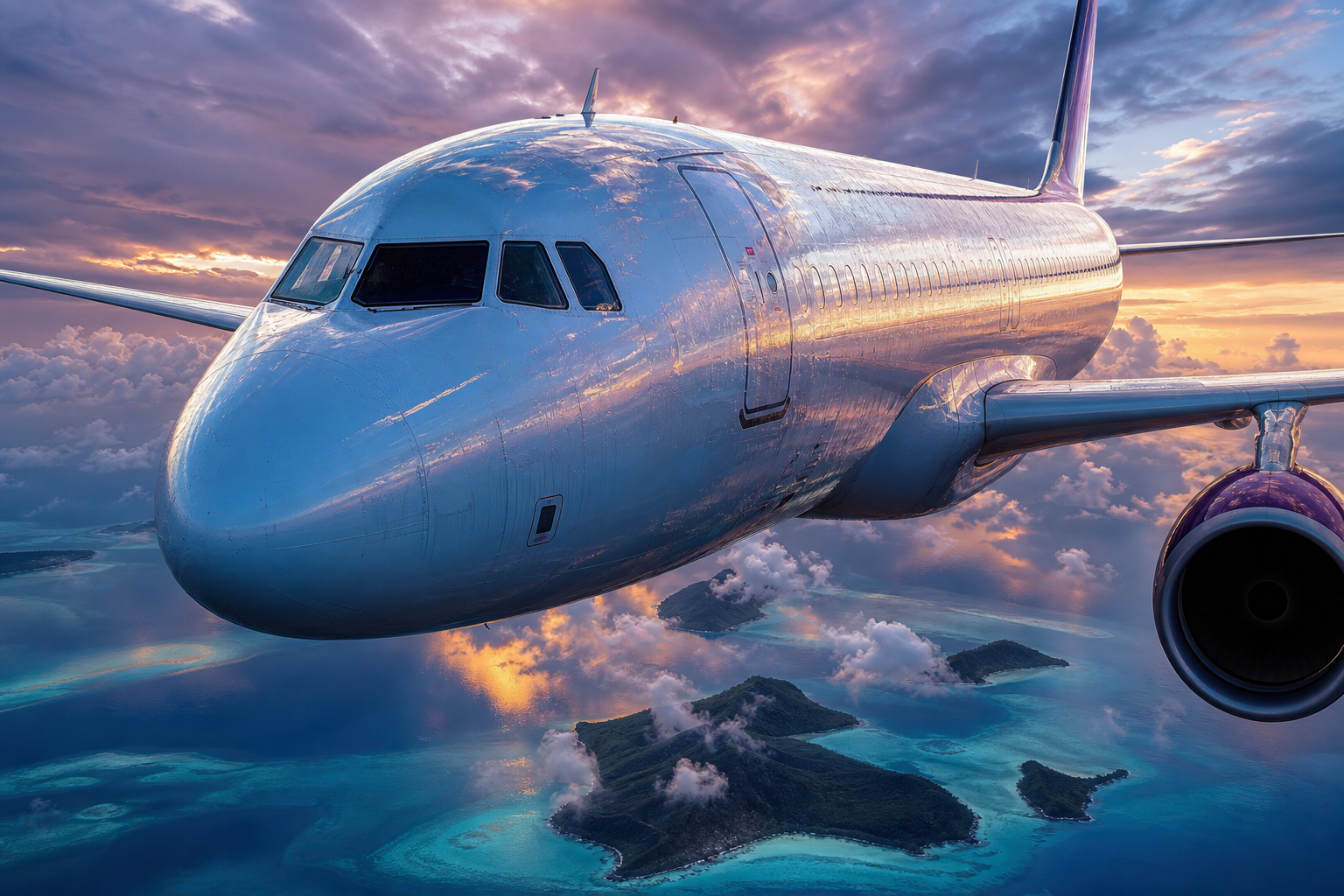 Commercial Airliner Above Tropical Islands In Clear Blue Sky Airplanes Wallpaper  2 4K