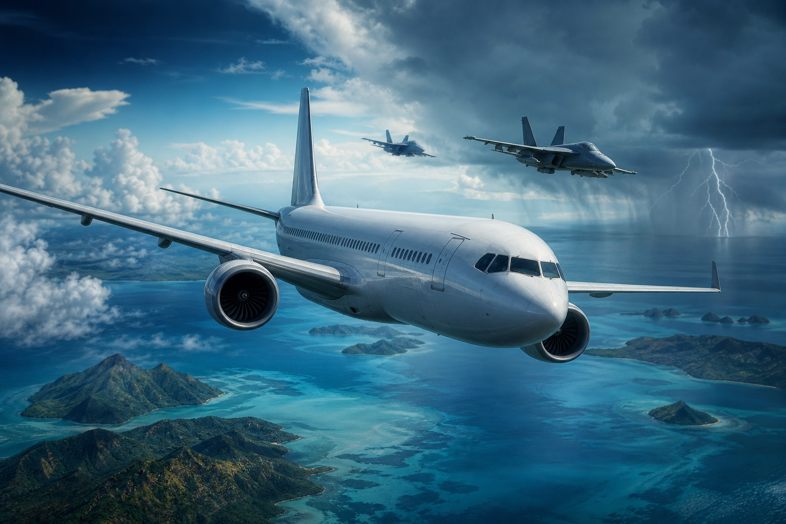 Commercial Airliner Above Tropical Islands In Clear Blue Sky Airplanes Wallpaper  2 4K