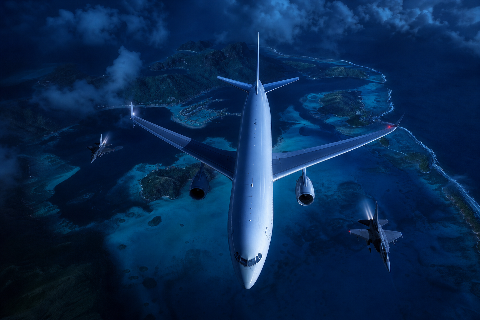 Commercial Airliner Above Tropical Islands In Clear Blue Sky Airplanes Wallpaper  2 4K