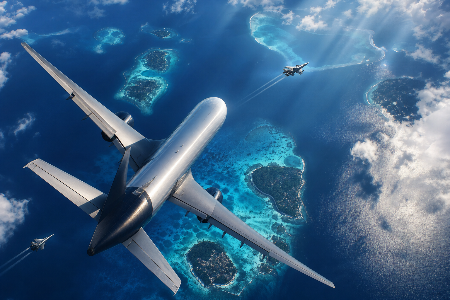 Commercial Airliner Above Tropical Islands In Clear Blue Sky Airplanes Wallpaper 2 4K 10 4K Airplanes Wallpaper