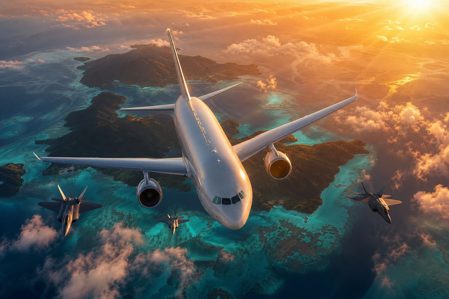 Commercial Airliner Above Tropical Islands In Clear Blue Sky Airplanes Wallpaper  2 4K