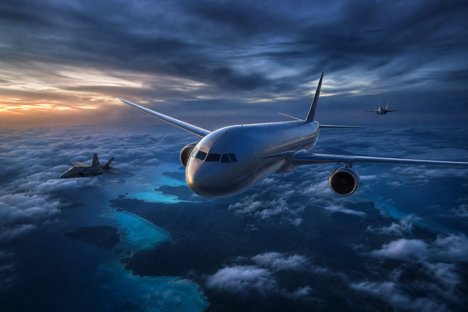 Commercial Airliner Above Tropical Islands In Clear Blue Sky Airplanes Wallpaper  2 4K