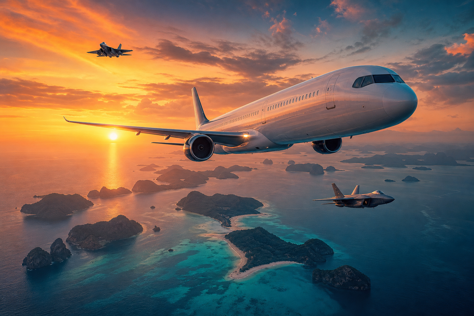 Commercial Airliner Above Tropical Islands In Clear Blue Sky Airplanes Wallpaper  2 4K