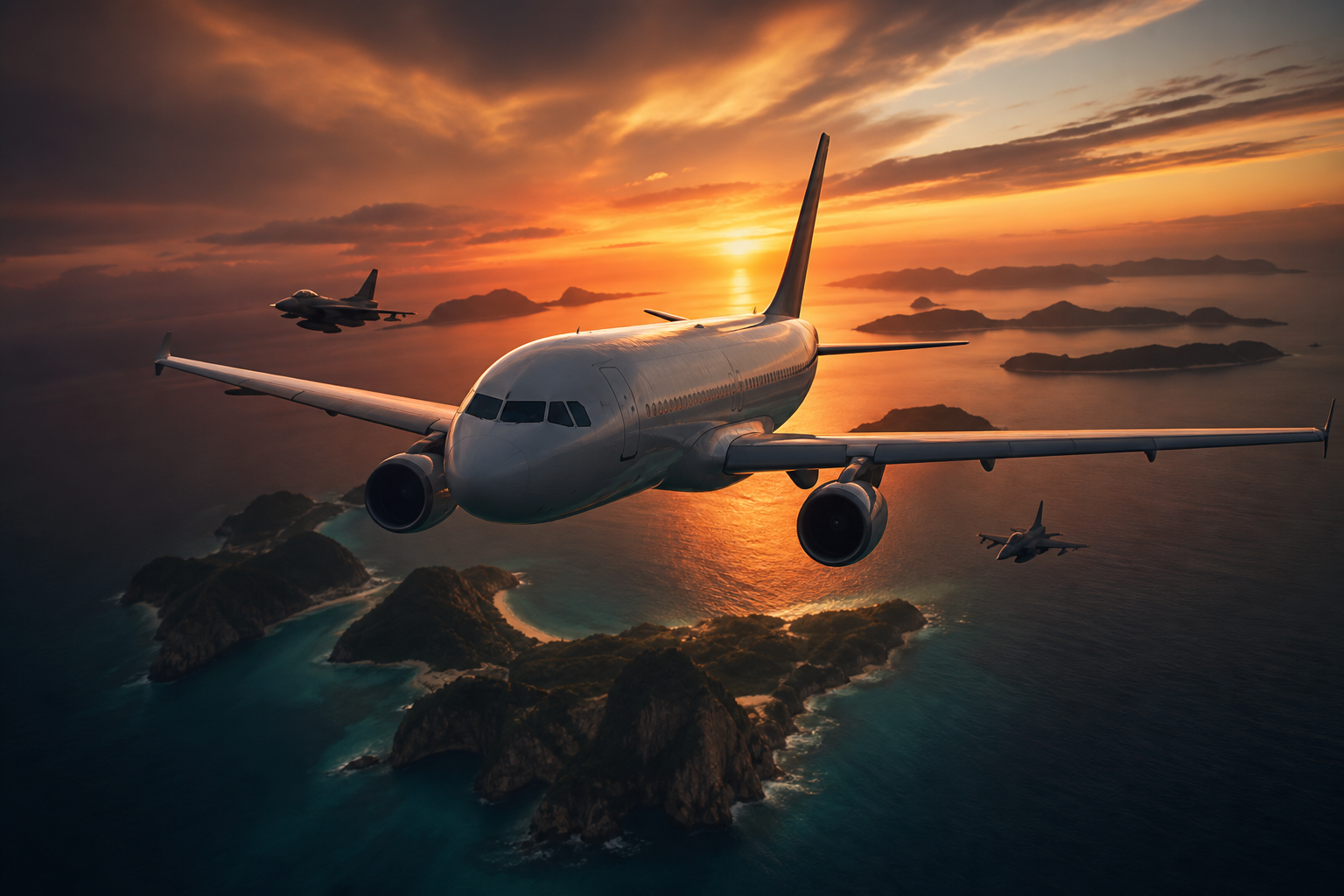 Commercial Airliner Above Tropical Islands In Clear Blue Sky Airplanes Wallpaper  2 4K