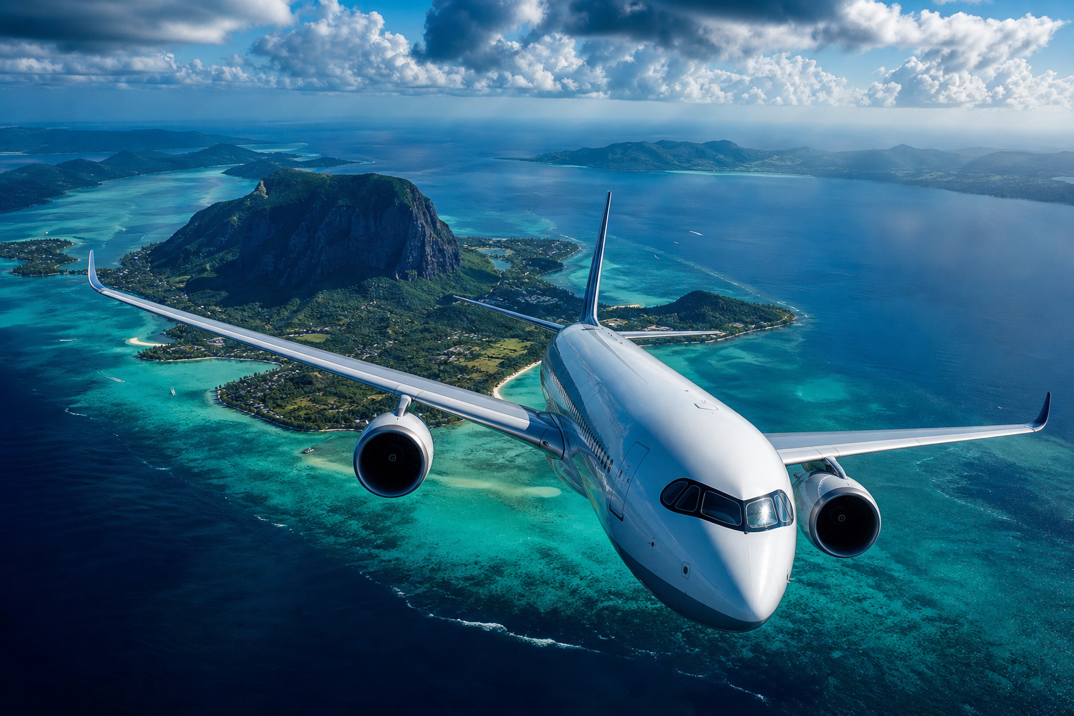 Commercial Airliner Above Tropical Islands In Clear Blue Sky Airplanes Wallpaper  2 4K