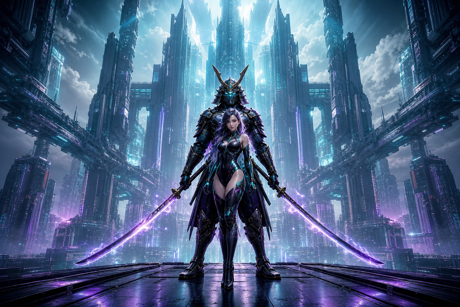 Cyber Samurai Standing On Skyscraper Ai-Girls Wallpaper  5 4K